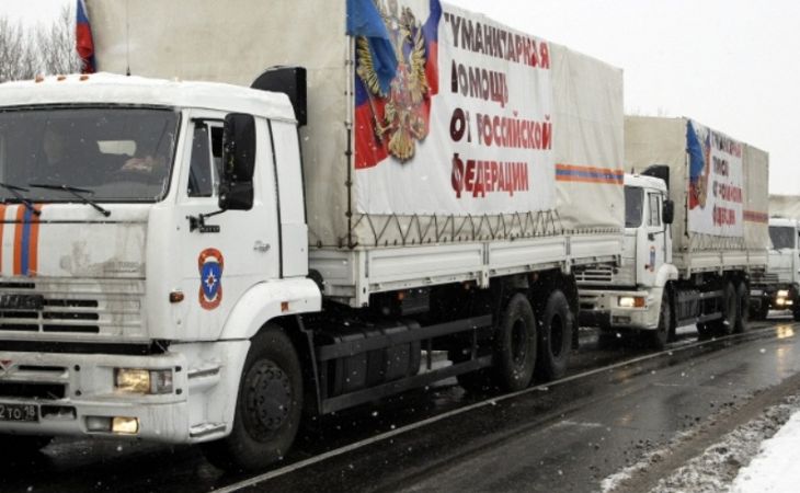 Колонна гумконвоя МЧС возвращается в Россию из Донецка