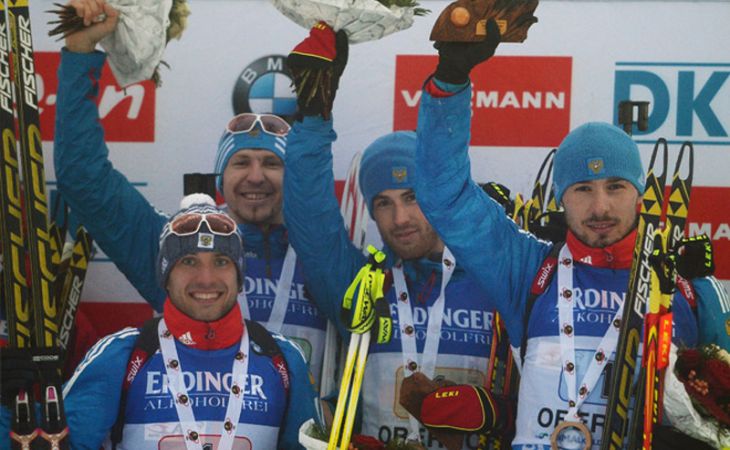 Мужская сборная России завоевала "бронзу" в эстафете на Кубке мира по биатлону