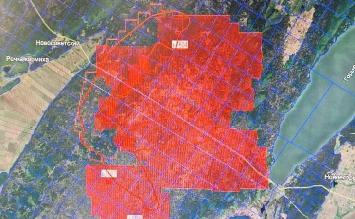 Карта распространения лесного пожара в Егорьевском районе