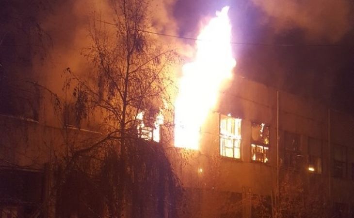 В Барнауле ночью горело здание моторного завода. Фото